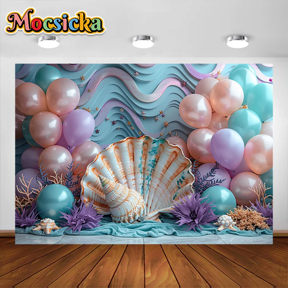 Фон с изображением русалки подводного мира торта разбитого детского дня рождения вечеринки декор Баннер Дети Портрет фон фотостудия