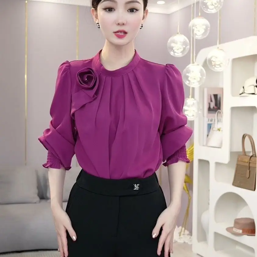 French Style Light Luxury Niche Purple Long Sleeved Fashionable Shirt Versatile Design Sense Top for Women 2023 Autumn New Item