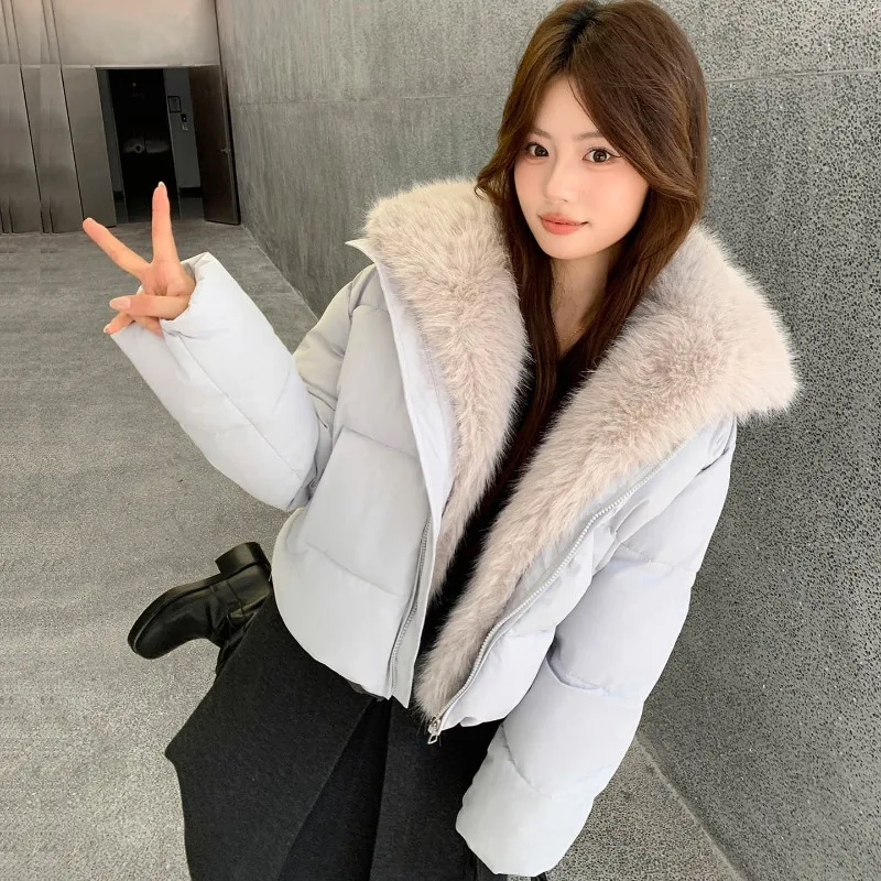 2026 Long Fur-collar Cotton-padded Jacket Women's Winter Short Parkas Bread Coats Fashion Student Outerwear Thicken Loose Coats