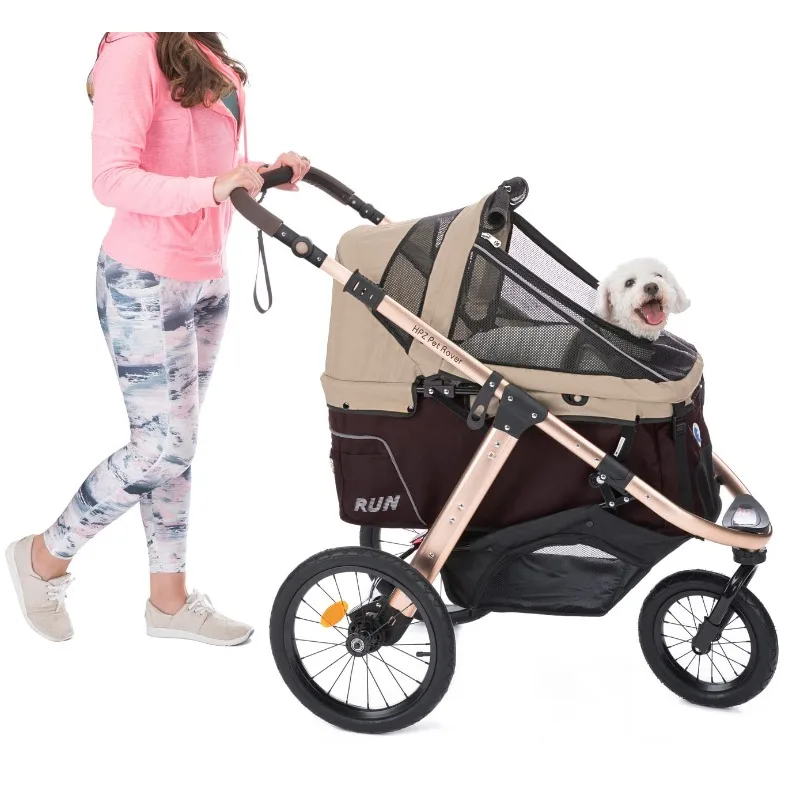 Jogging Sports Stroller with Comfort Rubber Wheels/Zipper-Less Entry/1-Hand Quick Fold/Aluminum Frame for Small/Medium Dogs