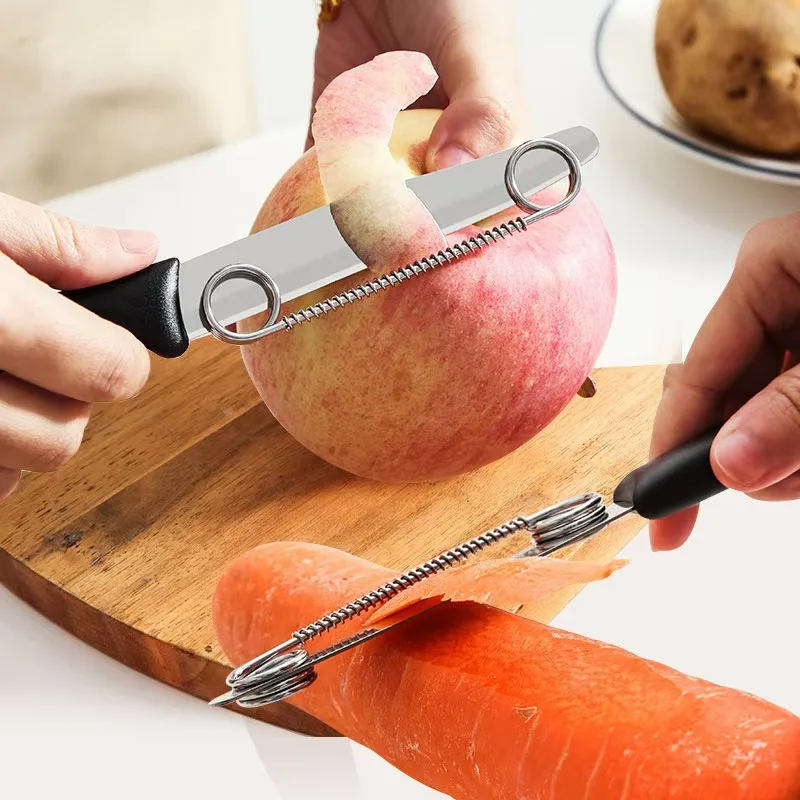 Peeling knife 2-in-1 adjustable slicer stainless steel steak round head multifunctional small knife fruit knife