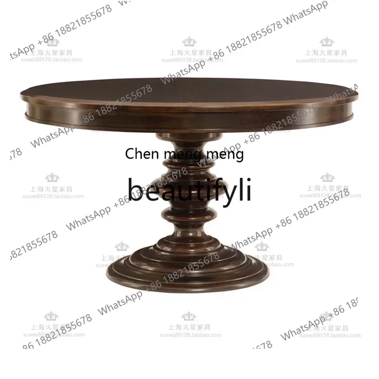 American rural solid wood retro round dining table and chairs, French simple small apartment dining table, furniture2936