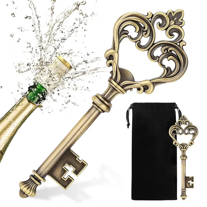 Unique Key Shape Bottle Opener Beer Beverage Opener for Wedding Party Club Kitchen Portable Openers with Storage Bag Bar Gift