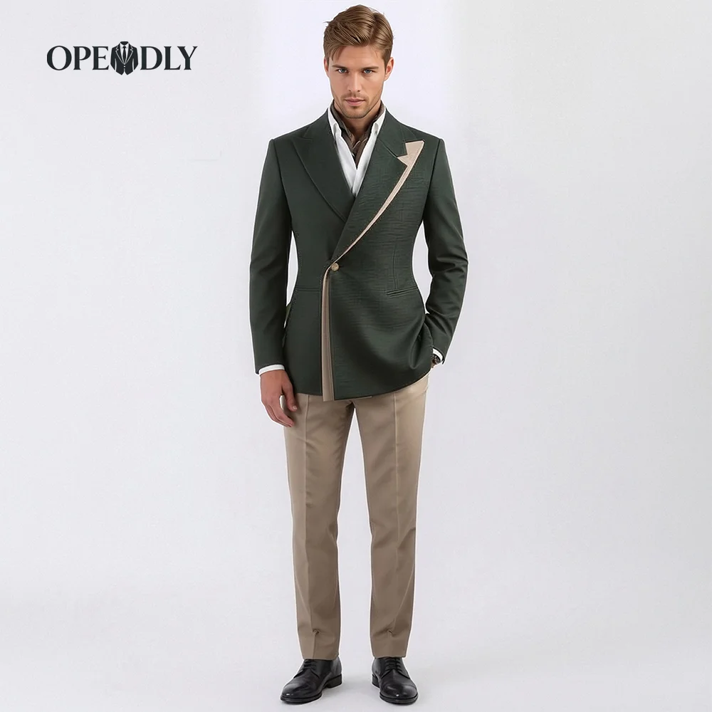 

OPEODLY Men's Slim Fit 3 Piece Tuxedo Suit - One Button Blazer Jacket Vest Pants Set for Formal Wedding And Business Occasions