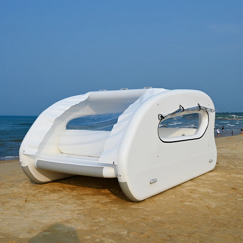 Goods In Stock Manufacturer New Series Small Yacht Inflatable House Boat Island Float Solar-Powered Electric Catamaran Yacht