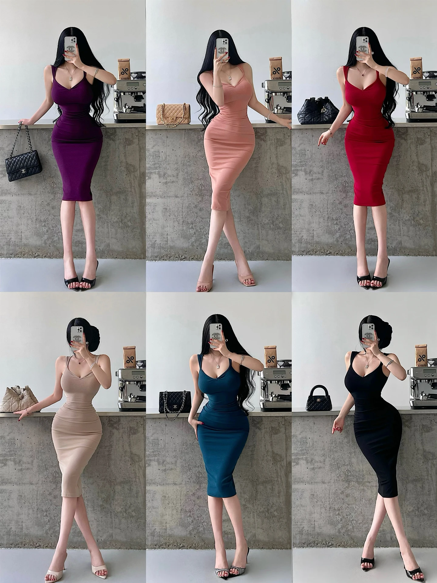 Sexy Vest Dress Pure Desire V-neck Pleated Waist-cinching Mid-length Sleeveless Bodycon Gown for Ladies Autumn Wear