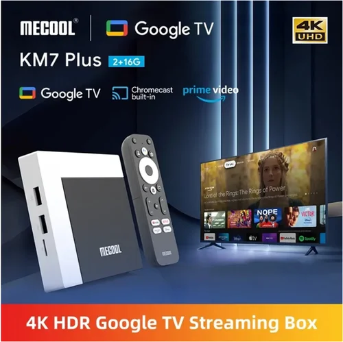 MECOOL KM7 Plus TV Box Android 11 Netflix 4k Certificado Google 2GB DDR4 16GB ROM 100M LAN Internet S905Y4 AV1 Reproductor multimedia doméstico
