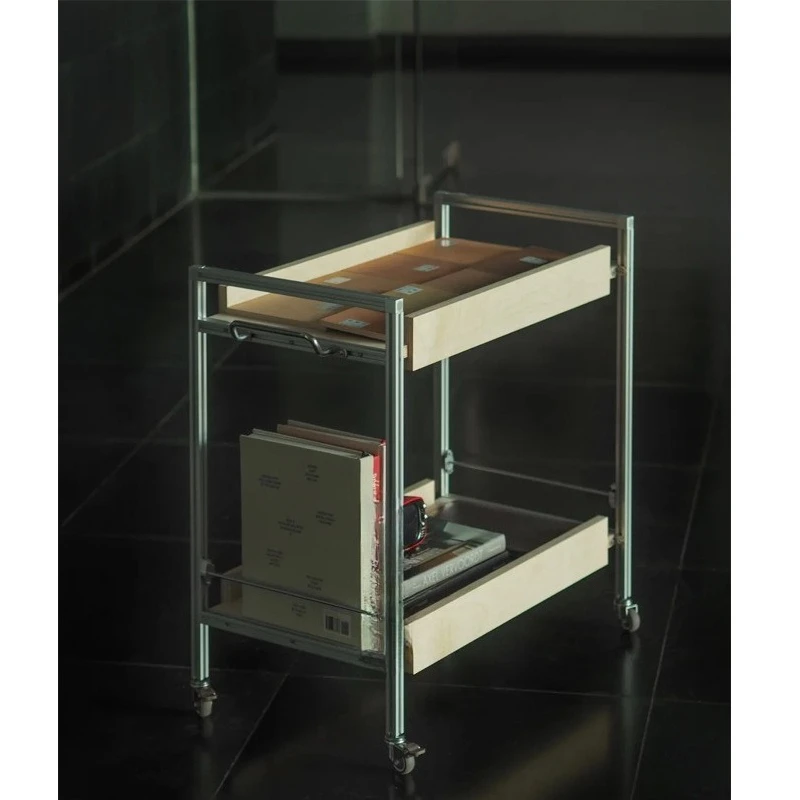 

Birch ocean plate aluminum profile trolley movable double shelf log storage shelf bookshelf