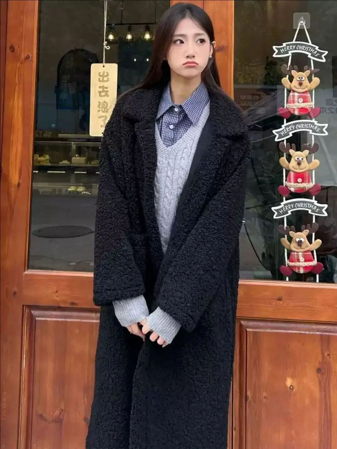 Thiened 스트리트 슬레 양털 코트 따뜻한 인조 모피 칼라 원피스 겨울 외투 여성용 출퇴근 패션 루즈핏