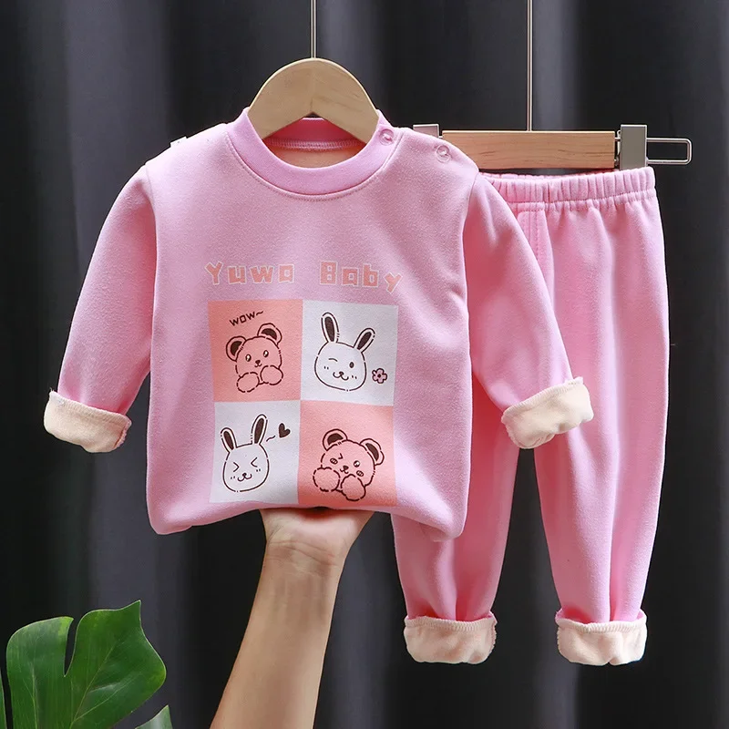 2 pz/set addensato caldo pigiama per bambini autunno e inverno bambini imbottito moda morbida biancheria intima bambino Cartoon auto elastico