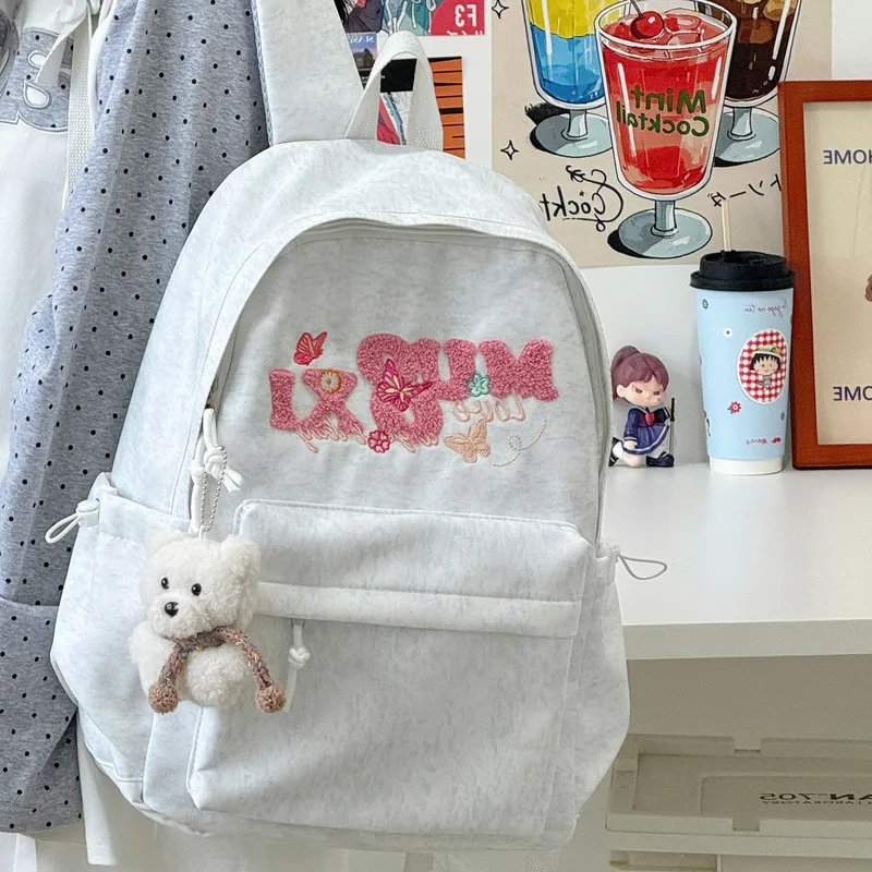 2026New college-style design embroidered backpack for girls, lightweight and versatile high-appearance student bag