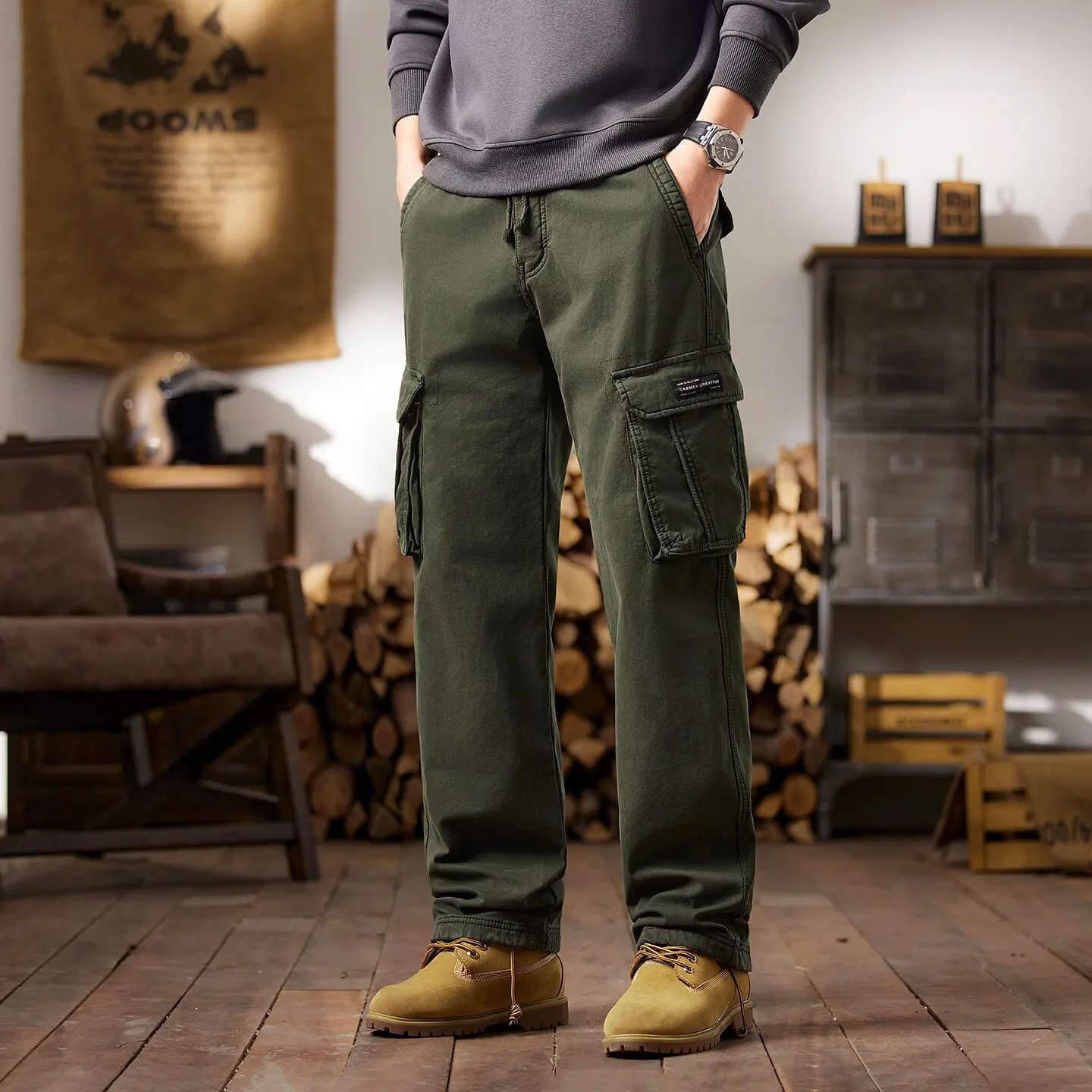 

Весенне-осенние новые модные однотонные спортивные брюки с несколькими карманами для спорта на открытом воздухе, мужские свободные большие брюки высокого качества