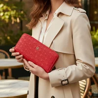 CH Cartera larga de Color sólido para mujer, diseño de nicho, bolso Simple de gran capacidad a la moda, cartera clásica Vintage de temperamento de lujo