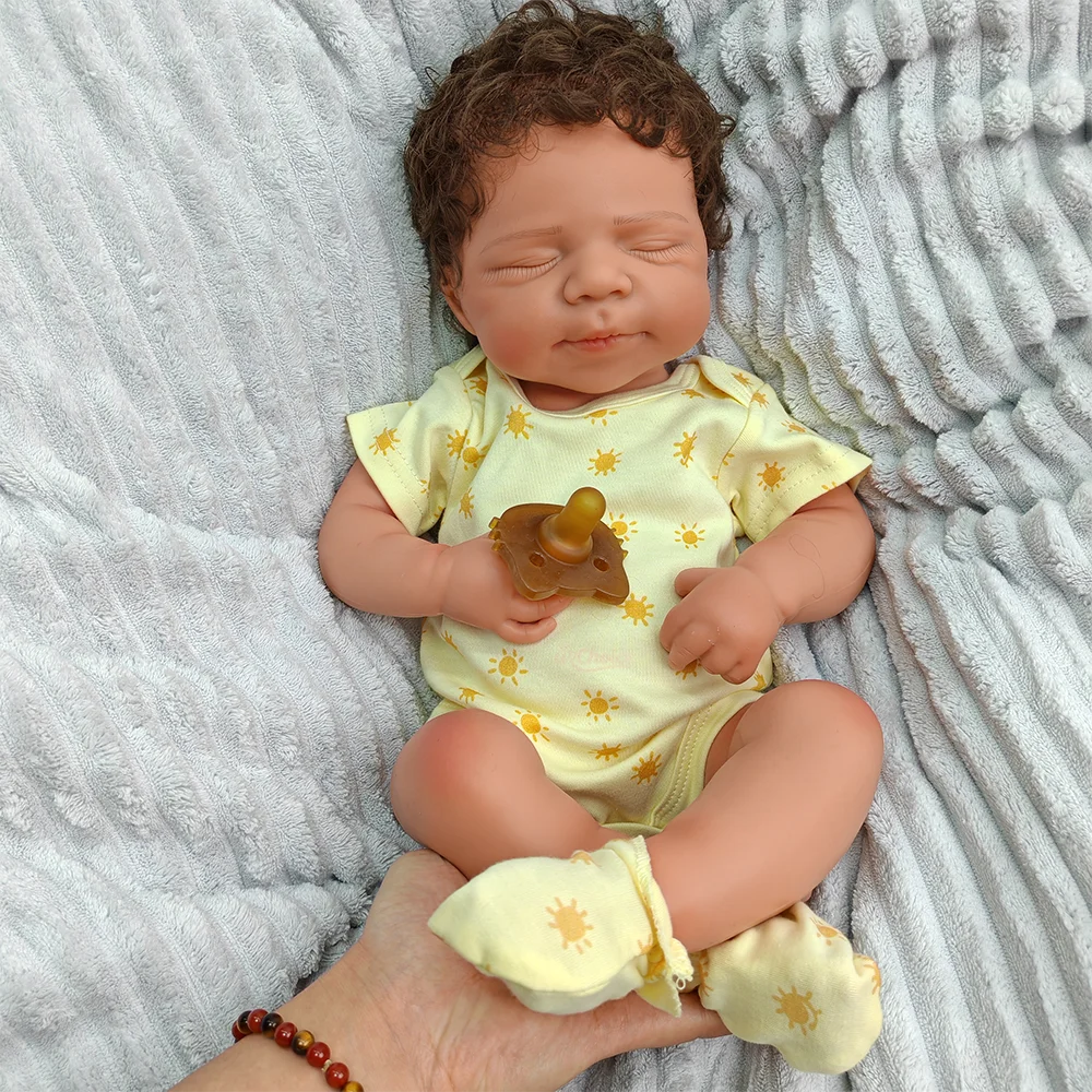 Brown Short Curly Hair Silicone Reborn  Doll PASCALE Newborn Dolls with Hand Rooted Hair Artists' DIY Collections