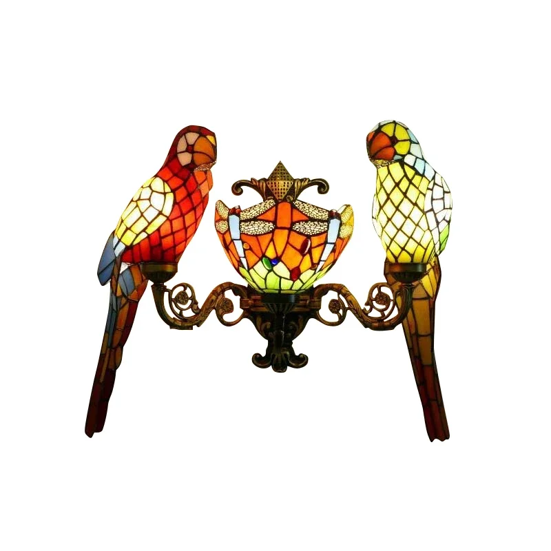 ULANI Tiffany parrot Wall Lamps American countryside Children's room Homestay Villa Hotel Stained Glass Animal Decoration Lamp