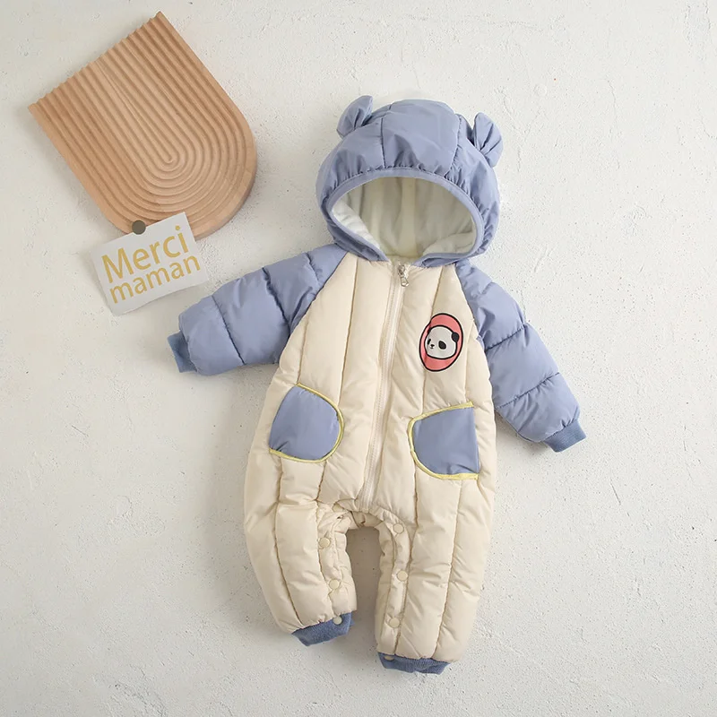 New Baby Padded Warm Rompers Winter Boys Girls Thick Plus Velvet Jumpsuits Hooded Cotton Overalls Snowsuit One Piece Bodysuits