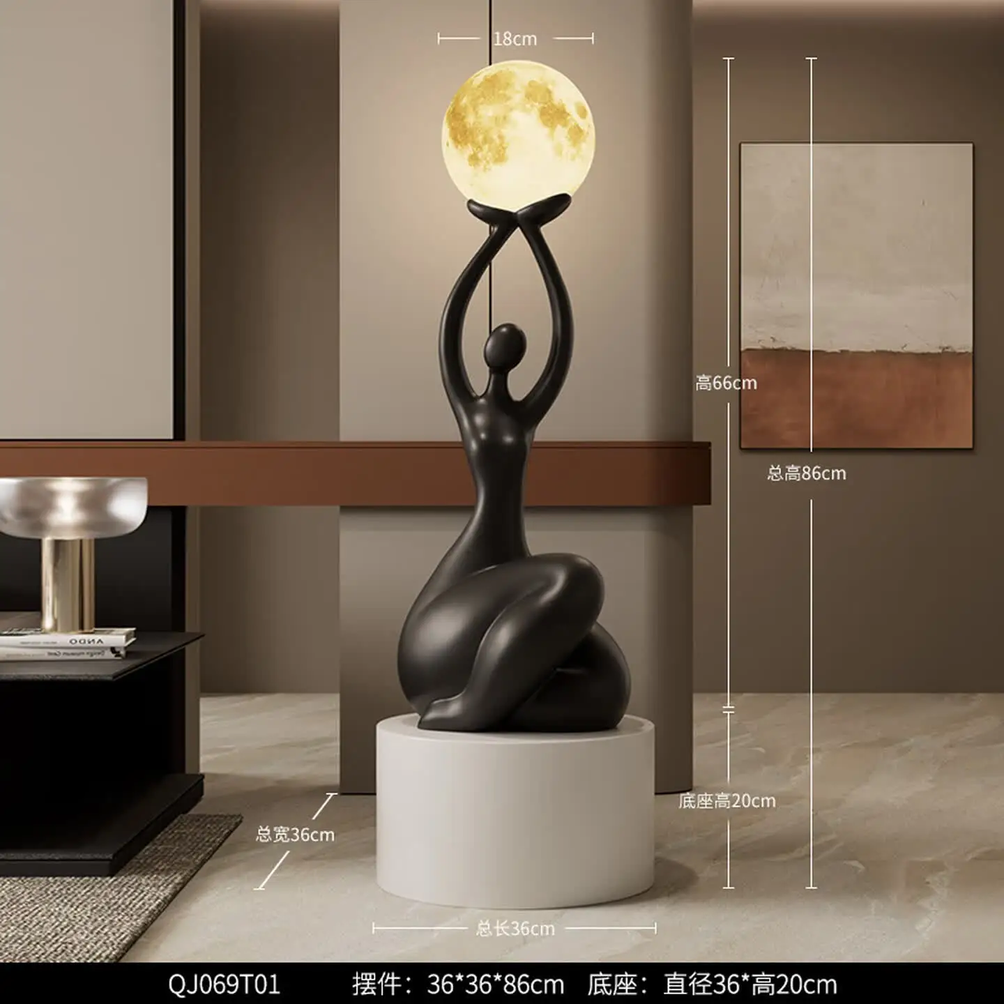 Abstract figure art ornament, high-end sense, modern living room TV cabinet, floor-to-ceiling ambient light decoration
