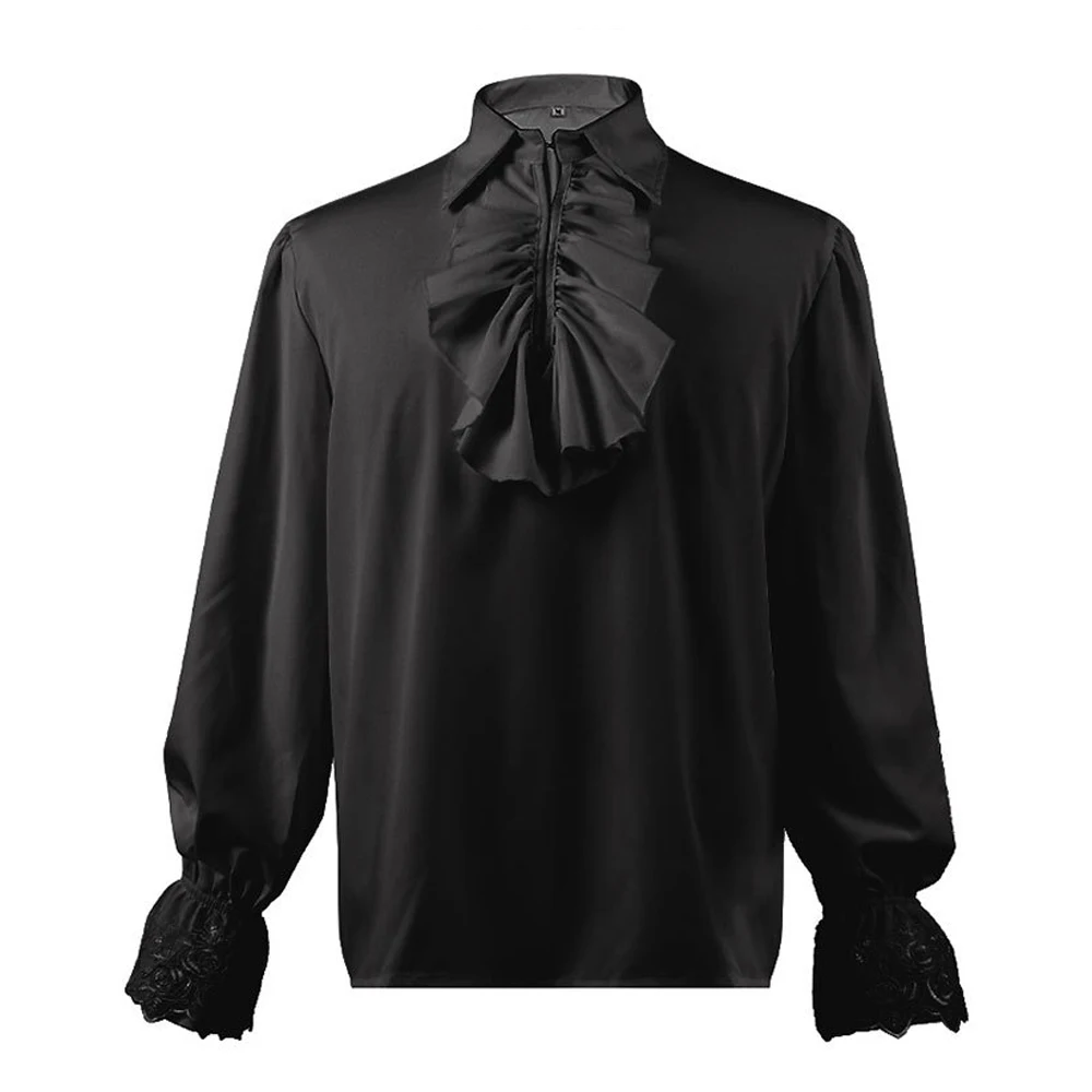 Mens Medieval Gothic Halloween Costumes Autumn Casual Shirts Steampunk Cosplay Bandage Puff Sleeve Retro Tops CostumeTops