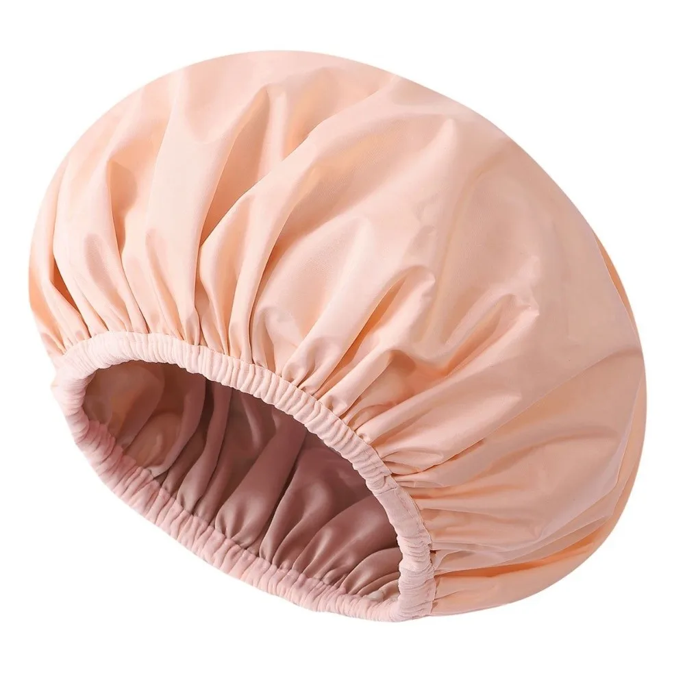 New Waterproof Shower Cap Satin Lined Double Layer Bath Cap Reusable Flower Printed Bathing Hair Cover Salon Use