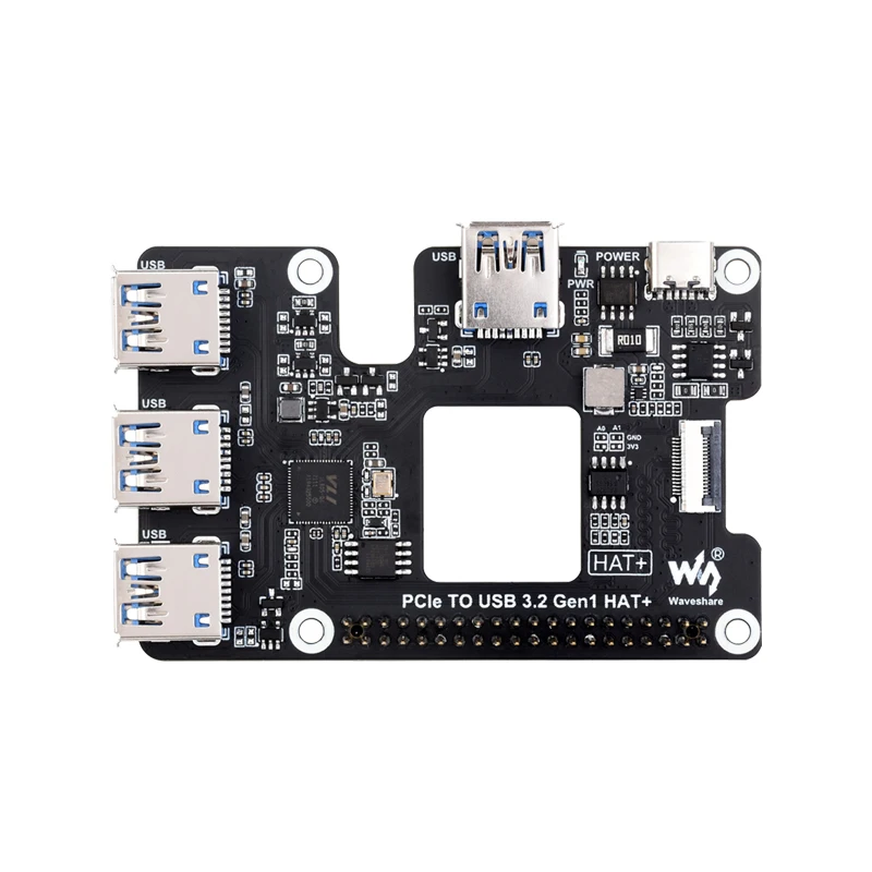 PCIe TO USB 3.2 Gen1 HAT Designed for Raspberry Pi 5 Driver-free, plug and play, HAT+ Standard for RPI 5