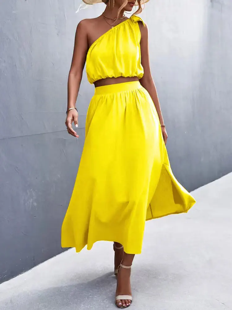 2023 Summer Two Piece Skirt Set Women Elegant Skirt and Top Set Off Shoulder Matching 2 Piece Skirt Sets Women Outfits