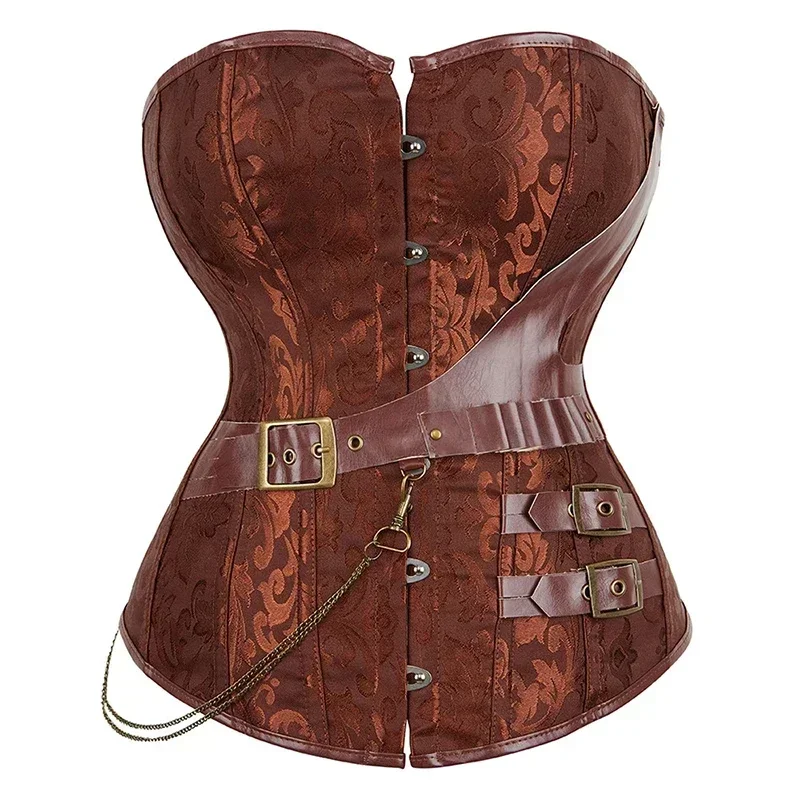 

Women Vintage Sexy Leather Steampunk Corsets and Bustiers Buckle Floral Plus Size Steampunk Faux Leather Corset Pirate Costume