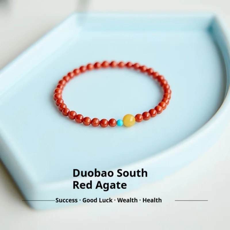 

Nanhong Bracelet Natural Red Agate Small Beads4mmBracelet with Amber Beads for Good Luck, Gift for Girlfriend on Qixi Festival