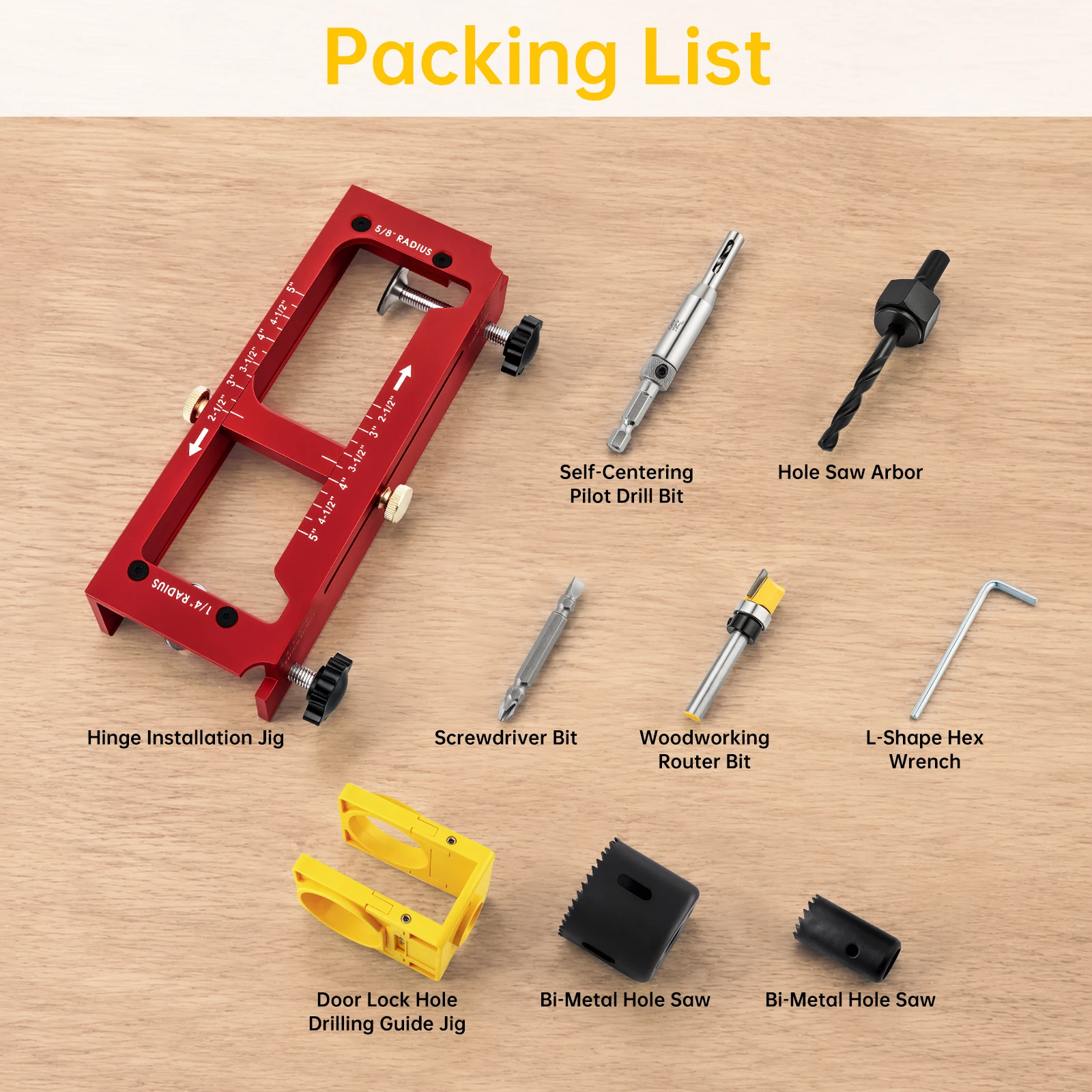 Door Hinge Lock Drill Positioning Template Installation Kit Aluminum Jig Boring Guide Bi-Metal Router Bit Hole Saw Template Set