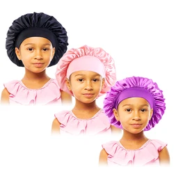 3pcs/lot Baby Stertchy Band Stain Bonnet Silk Wide Band Sleeping Cap Kids Turban Night Hat Care Beanie Silky Solid Color Turban