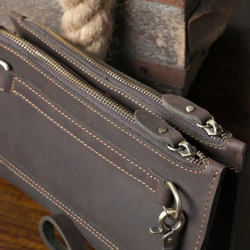 Echte Leder-Umhängetasche für Herren, Clutch-Tasche, Vintage Crazy Horse Crossbody-Taschen für Männer, Mini-Multifunktions-Geldbörse – Detail 9