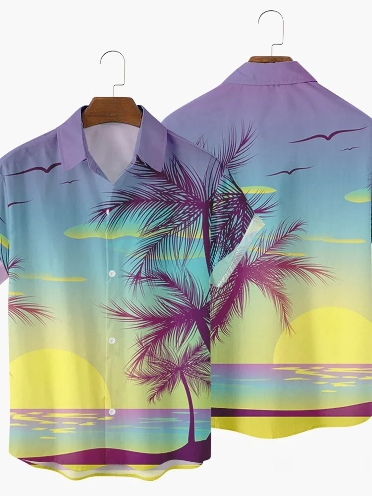 Men's Casual Spread Collar Shirt 3D Print Short Sleeve Fashion Urban Style Polyester Fabric Regular Fit Short Sleeve T-shirt