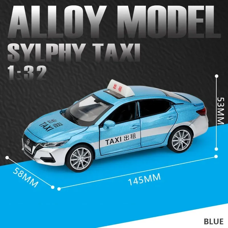 1:32 Nissan Sylphy Alloy Taxi Model Toys Diecast Miniature Car Sound Light Pull Back 6 Doors Opened Toy Ornament Christmas Gifts