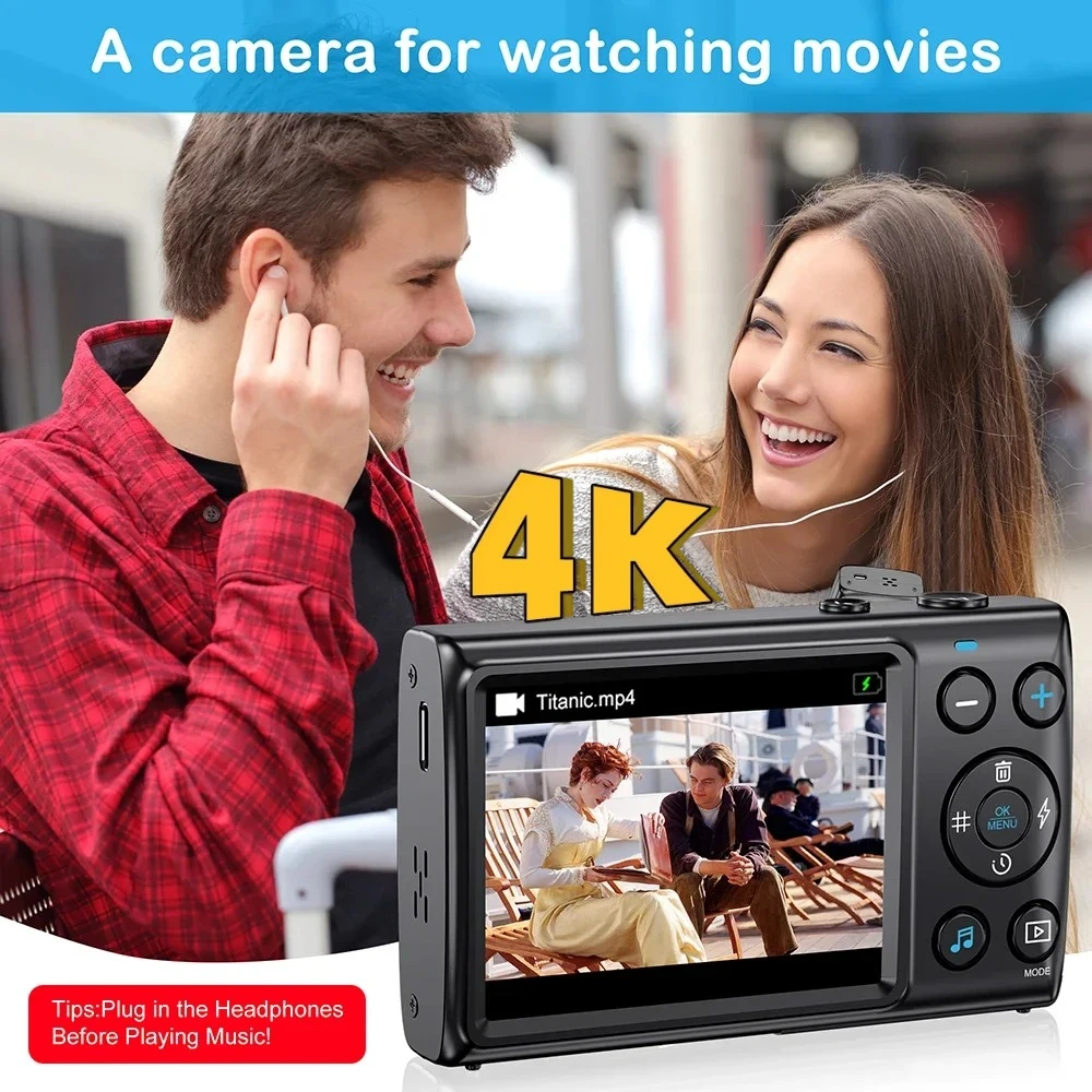 

Цифровая камера 4K Ultra HD 64 МП с 18-кратным зумом, портативный мини-видеорегистратор CCD для видеоблогов, компактная камера для съемки на YouTube, для студентов и детей