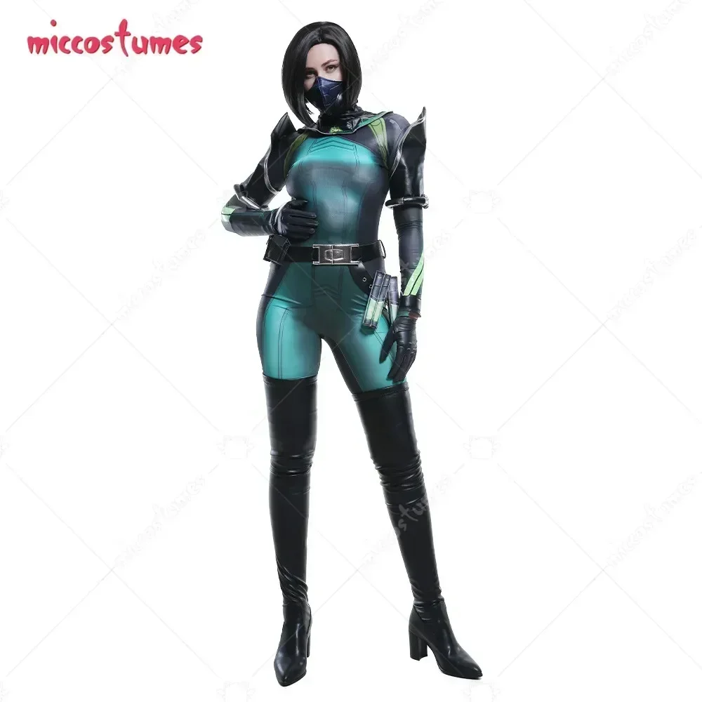 Miccostumes in Stock Women Bodysuit Game Cosplay Costume Jumpsuit with Face Covering Accessories