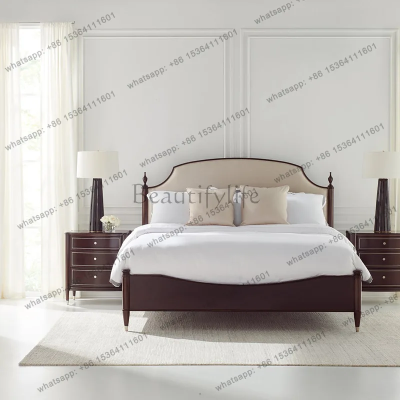 

American country solid wood bedroom double bed modern simple French retro carved soft bed