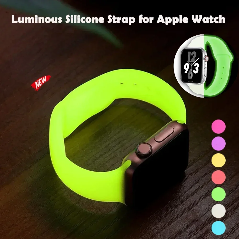 

Светящийся силиконовый ремешок для Apple Watch Band Ultra 49 мм 8 7 45/41 мм Спортивный браслет-петля для Iwatch 6 5 4 Se 44 мм 42 мм 40 мм 38 мм