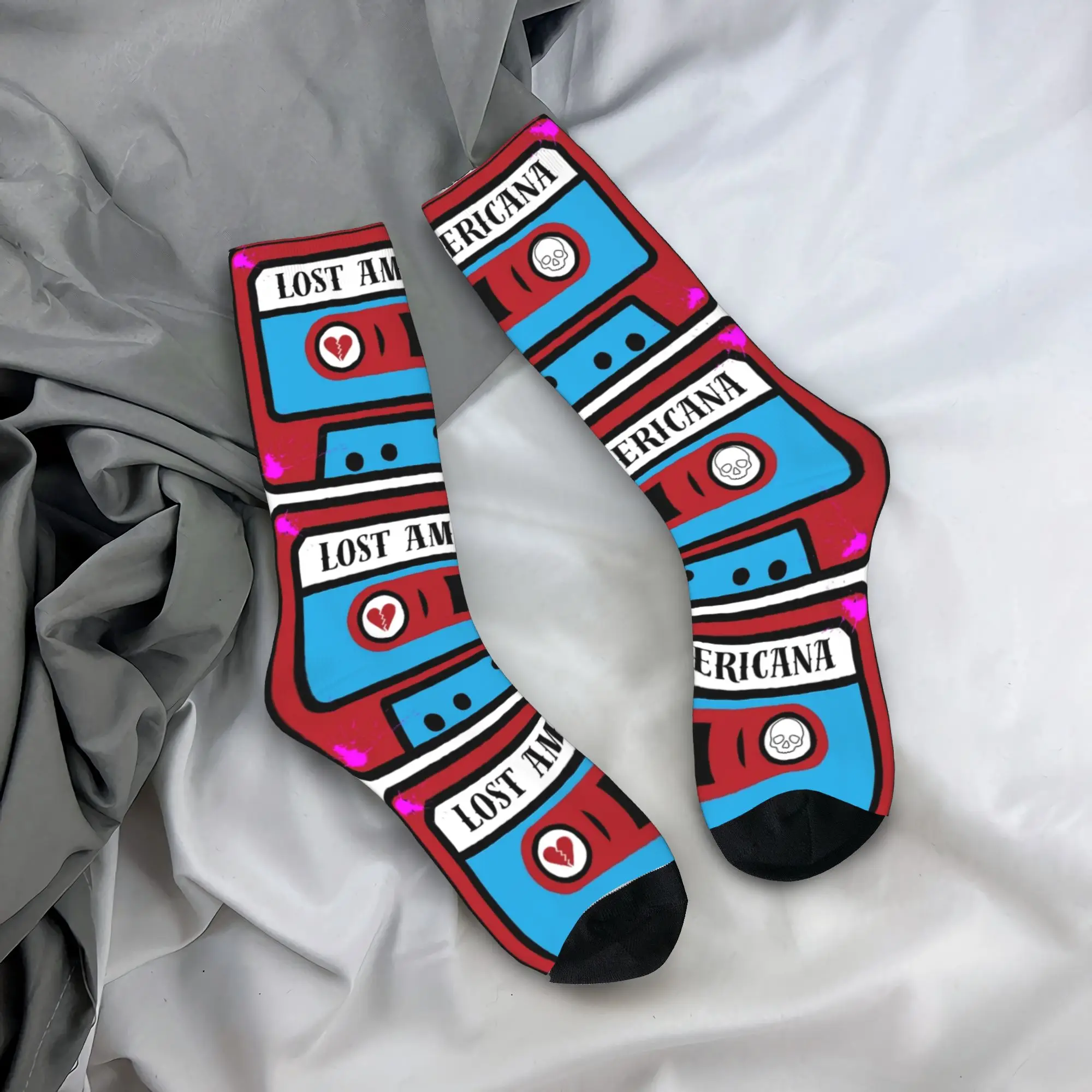 

Happy Funny Male Men Socks Novelty Cassette Lost Americana red Sock High Quality Women Socks Spring Summer Autumn Winter