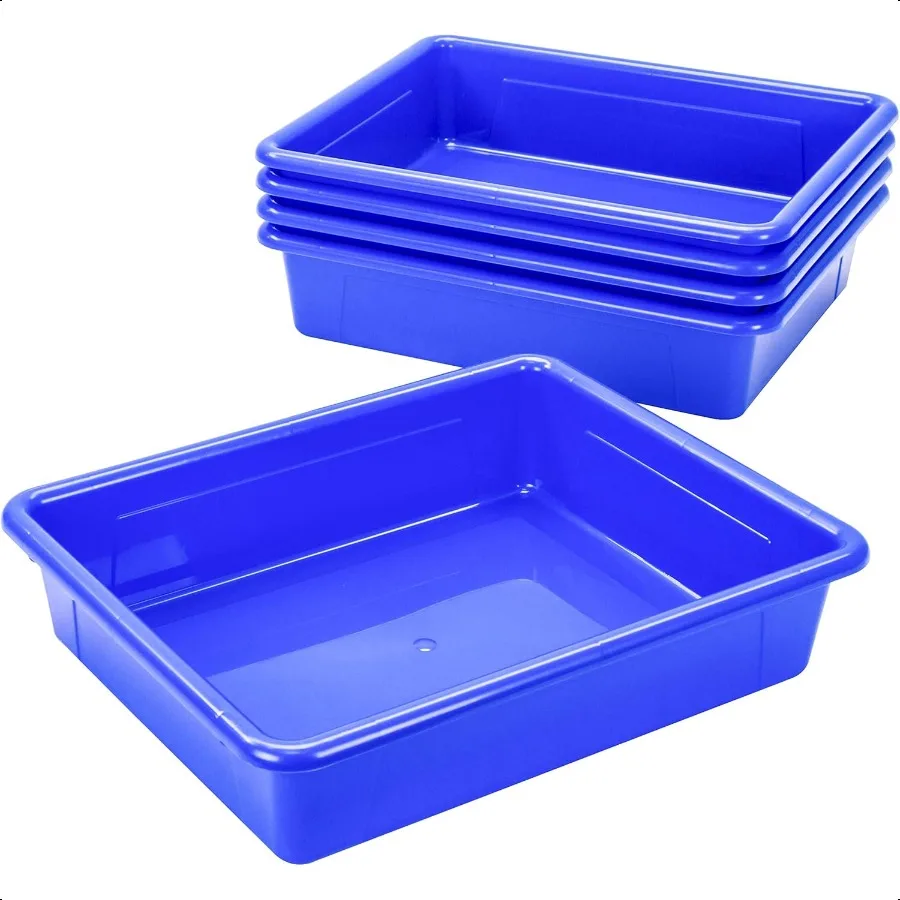 صندوق منظم صينية تخزين مسطحة بحجم حرف Storex للفصل الدراسي والمكتب والمنزل أزرق 5 عبوات 62517A05C 10 × 13 × 3 بوصة