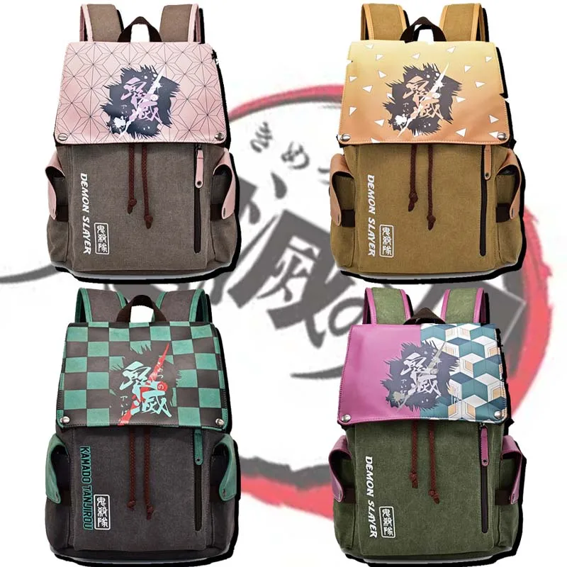 

Demon Slayer Kamado Tanjirou Canvas School Bag Double Shoulder Backpack Portable Casual Backpack Women Men Travel Backpack New