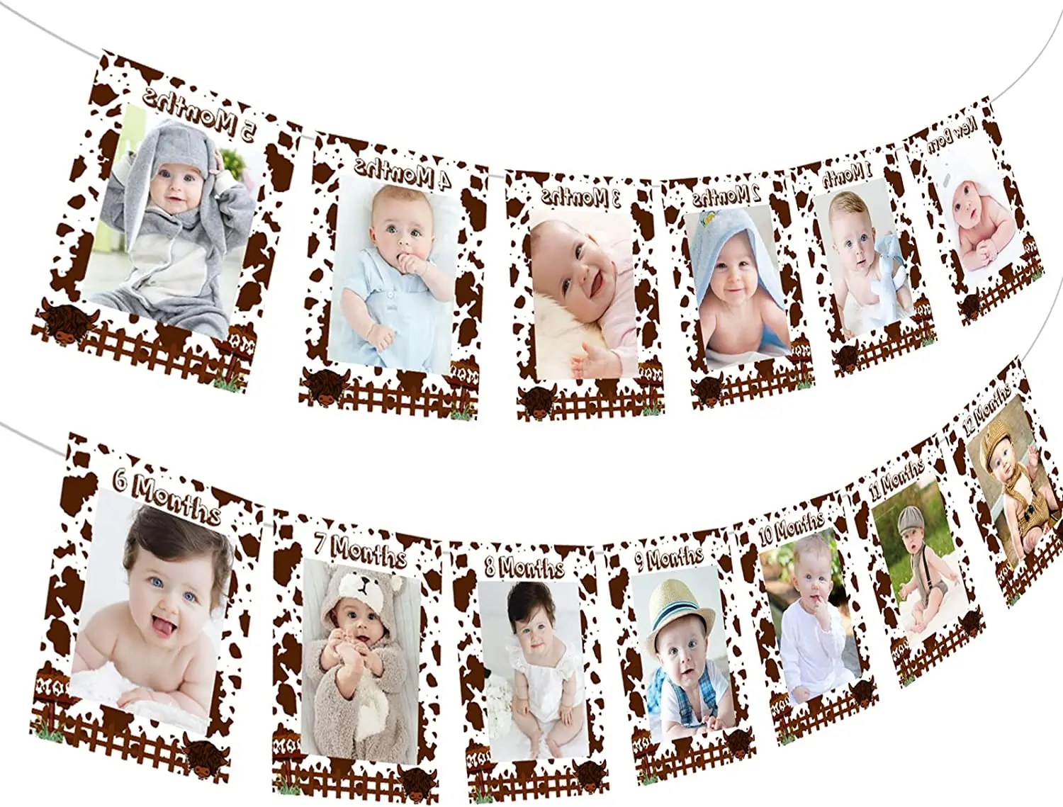 

KREATWOW-Cow Birthday Banner Decorations, Newborn to 12 Month Photo Banner for Baby Girl and Boy, 1st Farm Theme Birthday Party