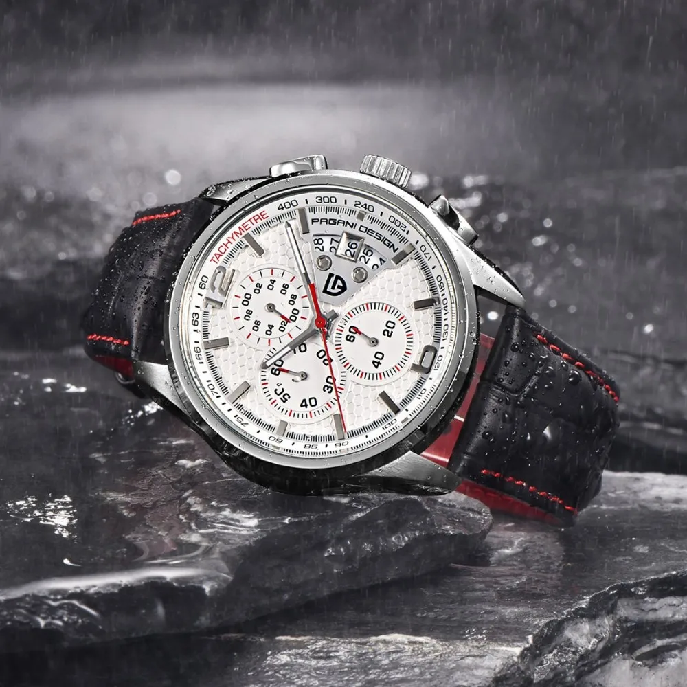 PAGANI DESIGN-Reloj de pulsera de cuarzo automático para hombre, cronógrafo de cristal de zafiro, resistente al agua, con calendario y ventana