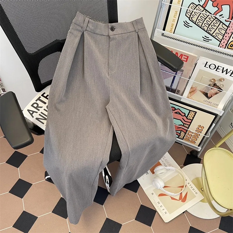 

Three dimensional pleated wide leg pants with A-line silhouette casual pants for men, with a loose and hanging design, and floor