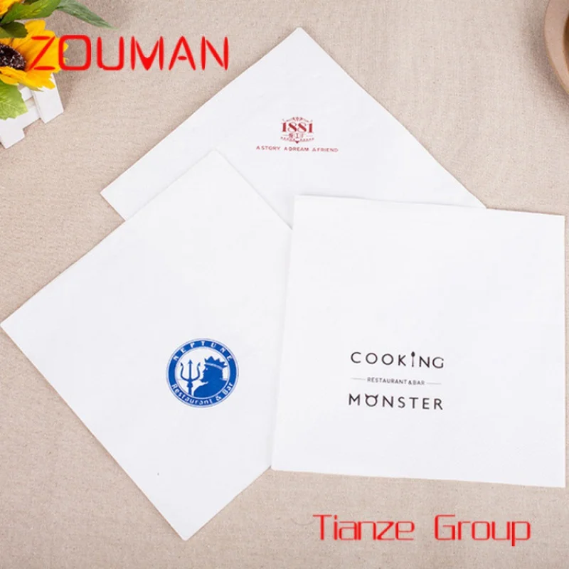 

Custom , Custom 2/3ply Napkin Logo print restaurant bar tissue Cocktail Beverage White Tissue Paper Napkin