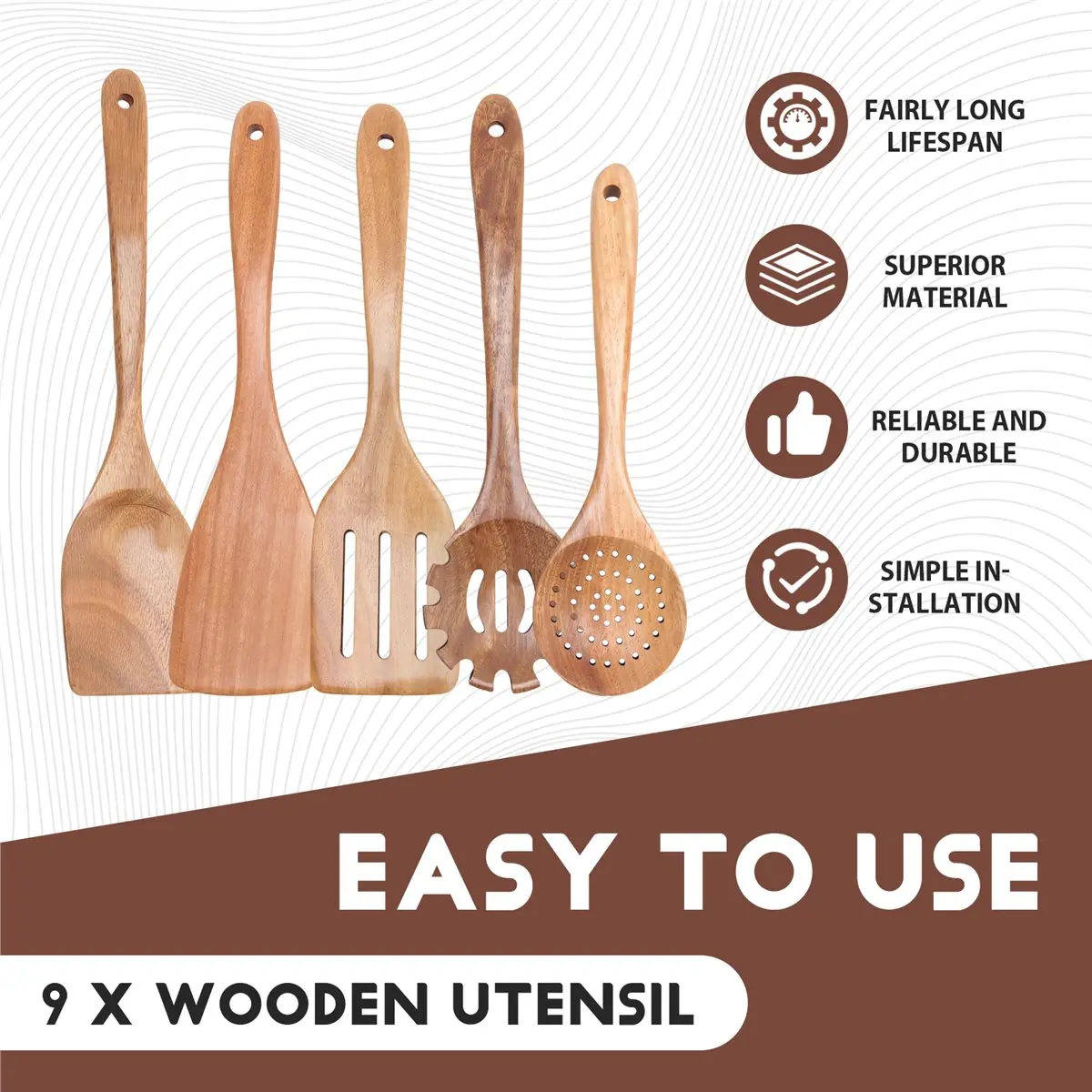 AA77 NEW Wooden Kitchen Utensils Set,9 Pcs Wooden Spoons for Cooking,Wooden Cooking Utensils,Wooden Spoons for Non-Stick Pan