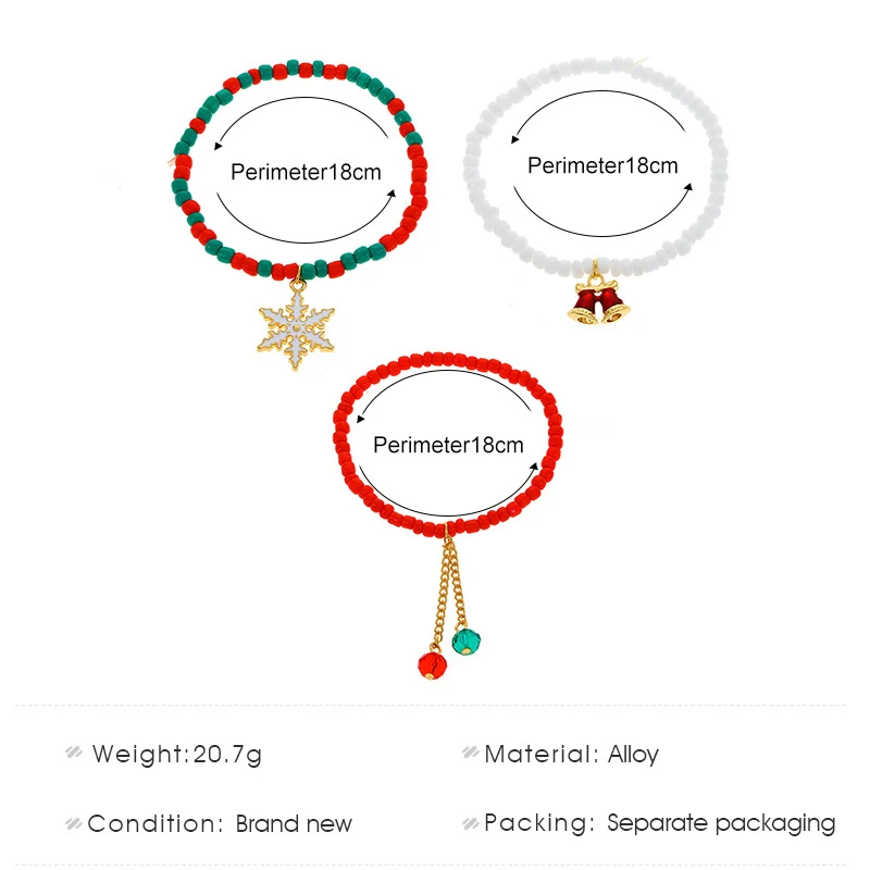 3PCS Set Christmas Bracelet For Women Girls Red Bell Snowflake Pendant Women Beads Thread Rope Bracelet Cute Fashion Jewelry image 6