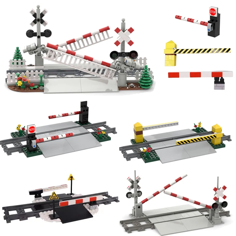 MOC City Train Building Block Train Track Corridor Elevating Rod Pedestrian Crossing Assembly Children's Toy Birthday Gift