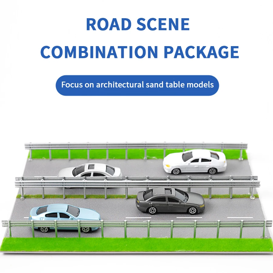 1Set Model Highway Guardrail Car City Street Road Green Belt Plant Scene Combination Building Railway Train Sand Table Layout