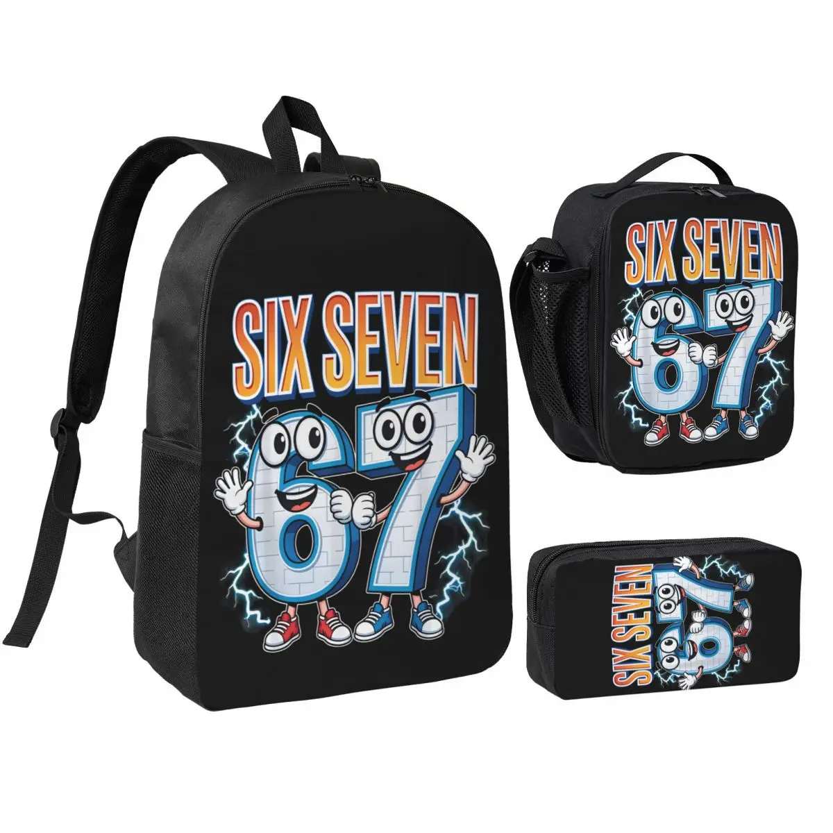 Funny 67 Brainrot Italian Meme 3pecs/set Backpack for Student Six Seven 6-7 High School Canvas Bags Lunch bag Pencil Case