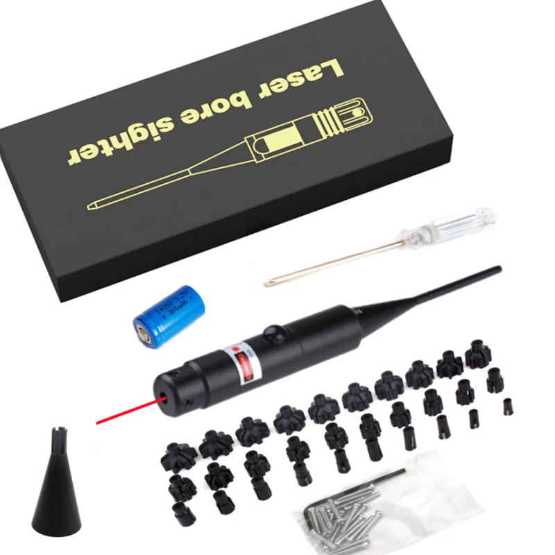 Tactical Red Dot Laser Bore Sighter Laser Scope Kit with 32 Adapters 0.17 .177 .22 to .78 12GA Laser Collimator