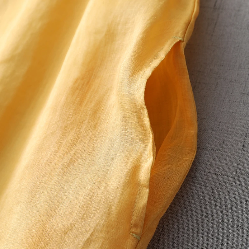 Ming Dynas Sle Longueur Moyenne Brodée Soie irt Chinois Sle Col Oblique Léger Respirant Double L...